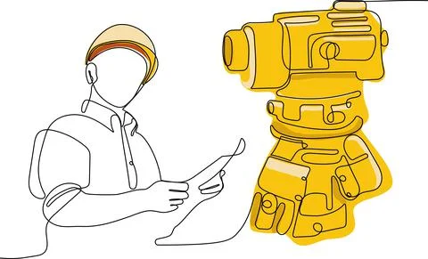 Caucasian worker with helmet on head using tablet Illustrazione stock