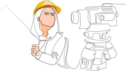 Caucasian worker with helmet on head using tablet Illustrazione stock