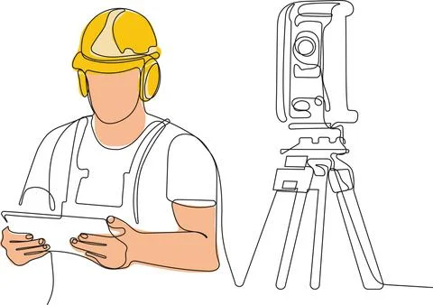 Caucasian worker with helmet on head using tablet Illustrazione stock