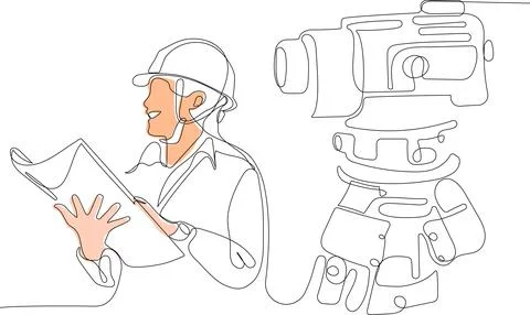 Caucasian worker with helmet on head using tablet イラスト素材