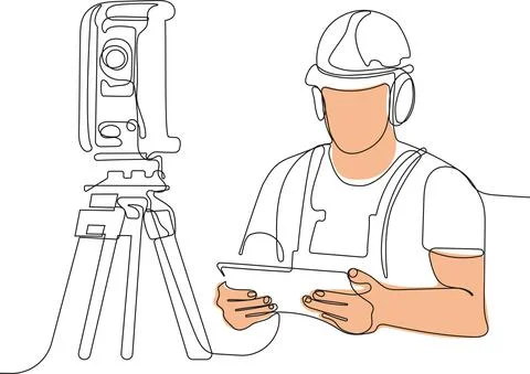 Caucasian worker with helmet on head using tablet Stock Illustration