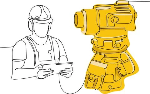 Caucasian worker with helmet on head using tablet Stock Illustration