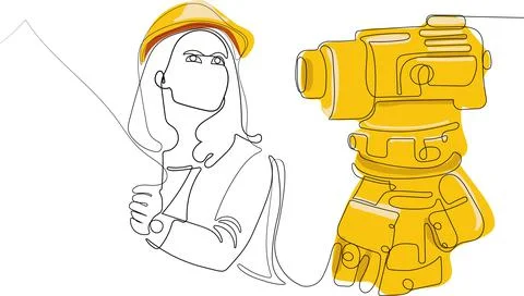 Caucasian worker with helmet on head using tablet Stock Illustration