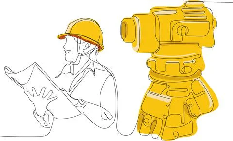 Caucasian worker with helmet on head using tablet イラスト素材