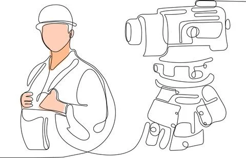 Caucasian worker with helmet on head using tablet イラスト素材
