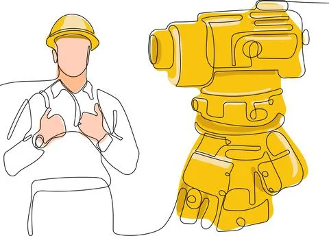Caucasian worker with helmet on head using tablet Stock Illustration