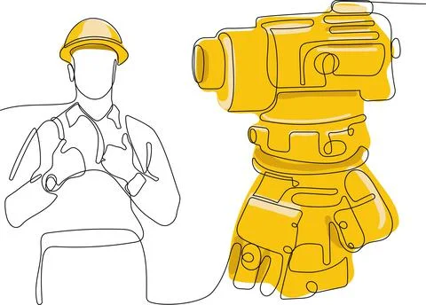 Caucasian worker with helmet on head using tablet Stock Illustration