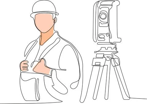 Caucasian worker with helmet on head using tablet Stock Illustration