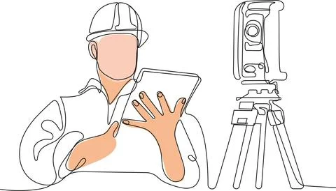 Caucasian worker with helmet on head using tablet Stock Illustration