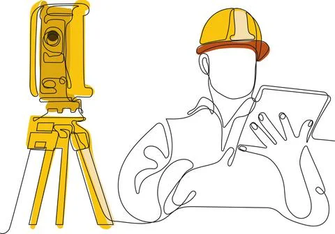Caucasian worker with helmet on head using tablet Illustrazione stock