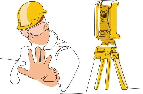Caucasian worker with helmet on head using tablet Stock Illustration