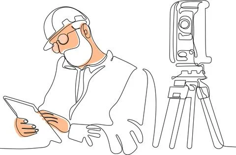 Caucasian worker with helmet on head using tablet Stock Illustration