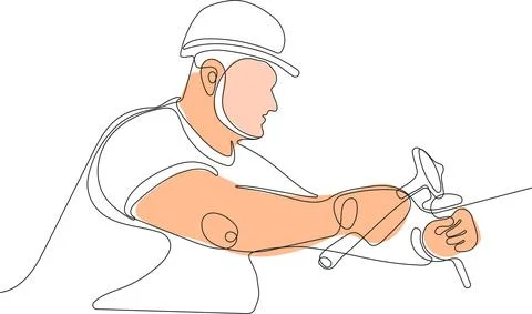 Caucasian worker with helmet on head using tablet Stock Illustration