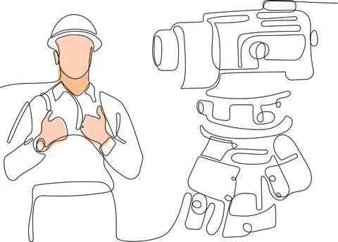 Caucasian worker with helmet on head using tablet Stock Illustration