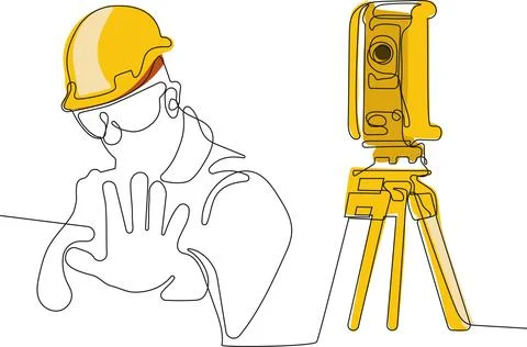 Caucasian worker with helmet on head using tablet Illustrazione stock