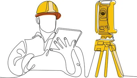 Caucasian worker with helmet on head using tablet Illustrazione stock