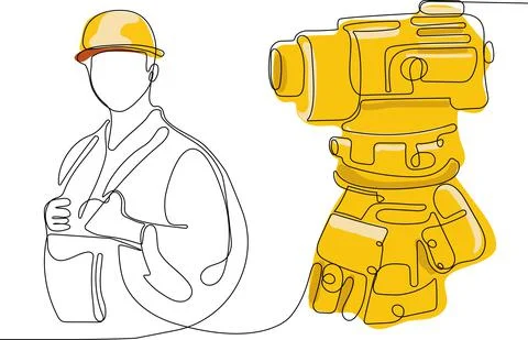 Caucasian worker with helmet on head using tablet Stock Illustration