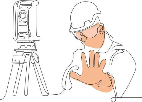 Caucasian worker with helmet on head using tablet Illustrazione stock