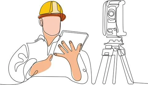 Caucasian worker with helmet on head using tablet Illustrazione stock