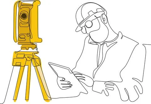 Caucasian worker with helmet on head using tablet Stock Illustration