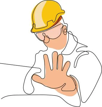 Caucasian worker with helmet on head using tablet Stock Illustration