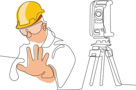 Caucasian worker with helmet on head using tablet イラスト素材