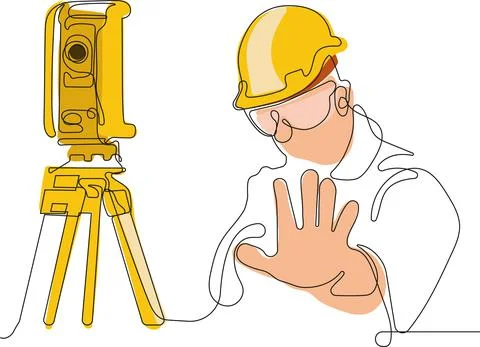 Caucasian worker with helmet on head using tablet Illustrazione stock