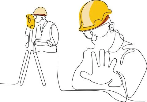Caucasian worker with helmet on head using tablet イラスト素材