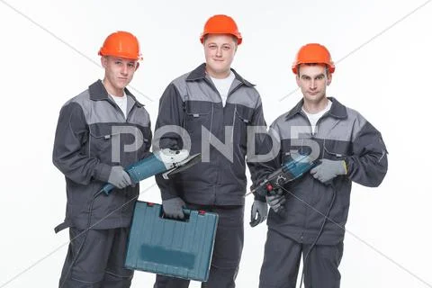 Caucasian young different manual worker collection isolated on white Stock Photos