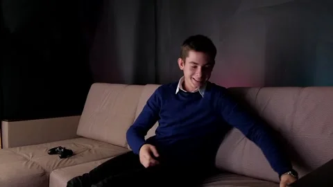Caucasian young handsome man gestures with his hands and talks to the camera for Stock Footage 152034883