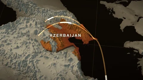 Caucasus and the Caspian 3D elevation relief map with azerbaijan highlighted in Stock Footage 344010437