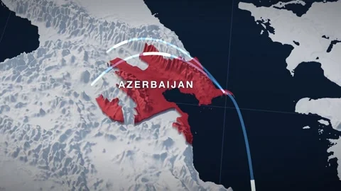 Caucasus and the Caspian 3D elevation relief map with azerbaijan highlighted in Stock Footage 344010558