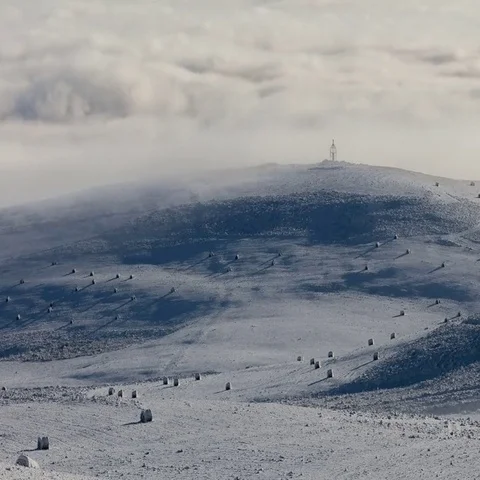 Caucasus. The formation of winter clouds above the volcano Elbrus Stock-Footage 69394855