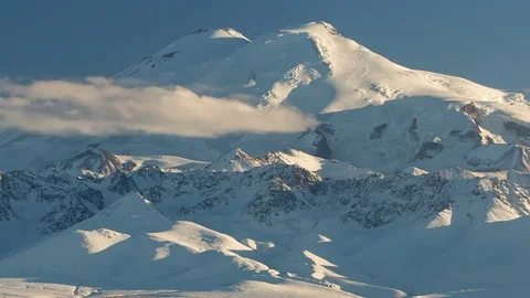 Caucasus. The formation of winter clouds above the volcano Elbrus Stock Footage 70152938