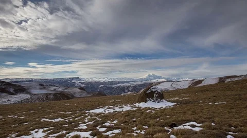 Caucasus. The formation of winter clouds above the volcano Elbrus Stock Footage 70489064