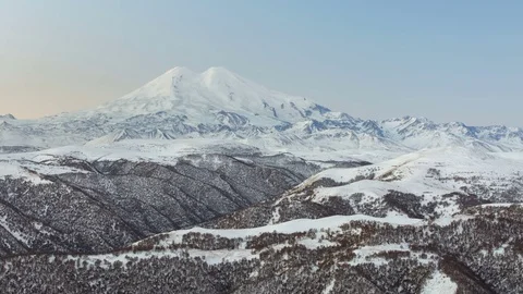 Caucasus. The formation of winter clouds above the volcano Elbrus Stock Footage 72613471