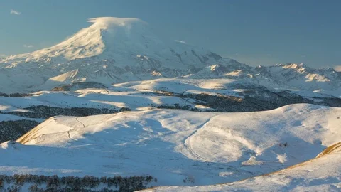 Caucasus. The formation of winter clouds above the volcano Elbrus Stock Footage 72617859