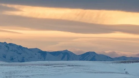 Caucasus. The formation of winter clouds above the volcano Elbrus Stock Footage 72618470