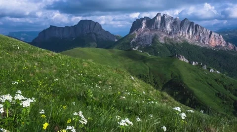 Caucasus mountain with moving clouds Stock Footage 65043429