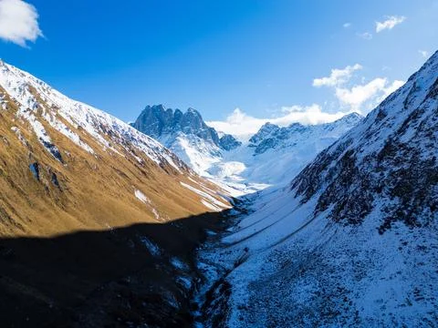 Caucasus Mountain Range Deep Valley Clouds Georgia Highlands Stock Photos