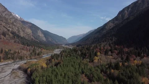 Caucasus. Mountain slopes. Mountain river. Fall. Panorama Stock Footage 144097292