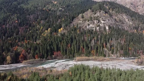 Caucasus. Mountain slopes. Mountain river. Fall. Panorama Stock Footage 144097300