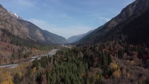 Caucasus. Mountain slopes. Mountain river. Fall. Panorama Stock Footage 144097325