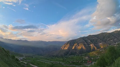 Caucasus Mountain Valley Sunset Time Lapse Stock Footage 336234669