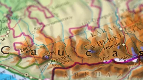 Caucasus Mountains highlighted on a world map 4K Stock Footage 300657256