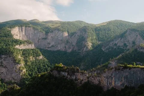 Caucasus mountains with steep cliffs and precipices Stock Photos