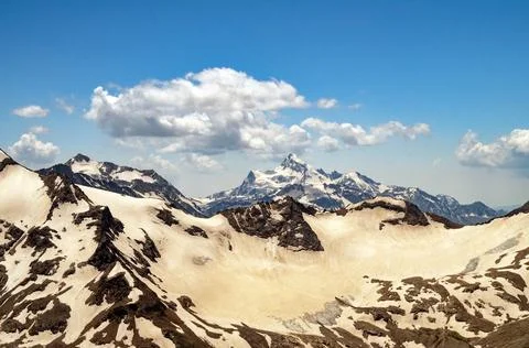 The Caucasus Mountains in summer. Beautiful View from Elbrus. Stock Photos