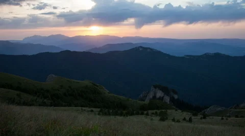 Caucasus Mountains at sunset Video stock 55646699