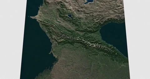 Caucasus north to south map with 3d relief 4K satellite ground top height Stock Footage 217396967