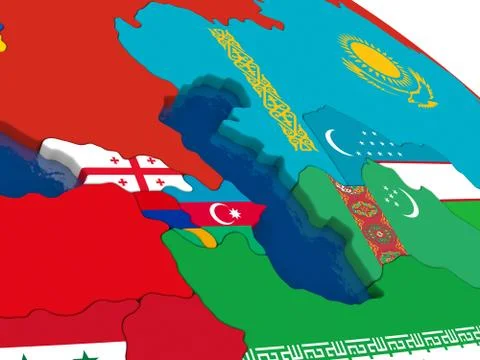 Caucasus region on 3D map with flags Illustrazione stock